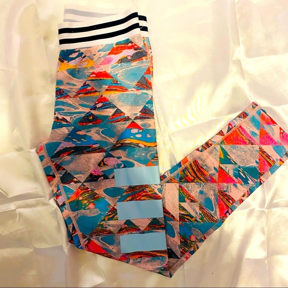 adidas Pants - Adidas Women’s Climate 3 Stripe Athletic Compression Leggings Geo Print Size S